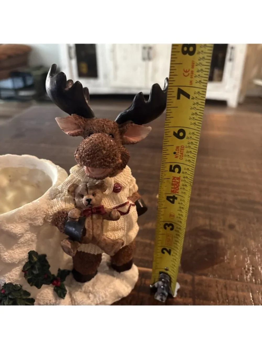 Christmas Winter 7.5” Moose holding Bear & 4” side Planter/Candle Holder